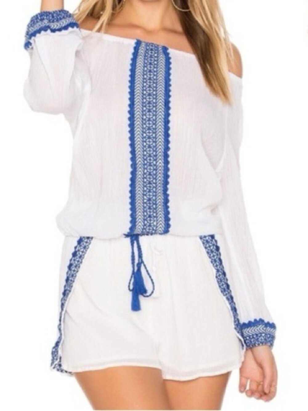 Vitamin A Gauze Embroidered Top Neutral Tassel